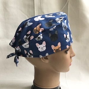 Unisex Scrub Hat-French Bulldogs-Navy-Regular & Euro size-USA Made-Scrub Caps-Surgical Cap-Medical-Doctor-Nurse-Vet-Chemo