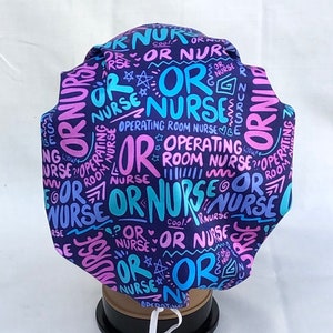Bouffant Scrub Hat-OR Nurse Scribbles-Blue and Pink-USA Made-Scrub Caps-Surgical Cap-Medical Hat-Nurse-Veterinarian-Chemo-Dental