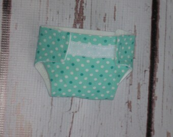 Doll Diaper fits Baby Stella, Wee Baby Stella, MiniKane dolls-Mint green, green and white dot-Great for pretend play-Handmade