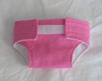 Doll Diaper-Handmade Diaper fits Baby Stella, Wee Baby or Pottery Barn Doll other dolls-Pink and White mini polka dot-Great for pretend play