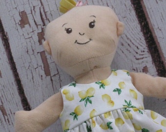 Doll Dress fits Baby Stella Wee Baby Stella, MiniKane or Baby Alive Dolls-Handmade-Lemons-Coordinating Bloomers or Diaper avail-Pretend play