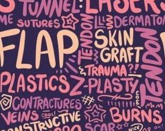 Bouffant Scrub Hat-Plastics Scribbles-Navy-Pink-Yellow-Plastic Surgery-USA Made-Scrub Caps-Surgical Cap-Medical Hat-Nurse-Chemo-Dental