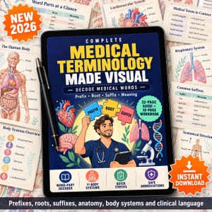 Medical Terminology Visual Study Guide, Printable PDF with Free Practice Workbook