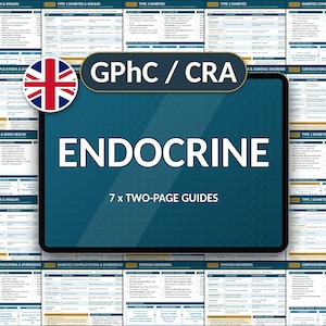 Paquete de repaso de farmacia endocrina / 7 guías de estudio para el examen GPhC / Diabetes, insulina, tiroides, esteroides, osteoporosis, obesidad / PDF del Reino Unido