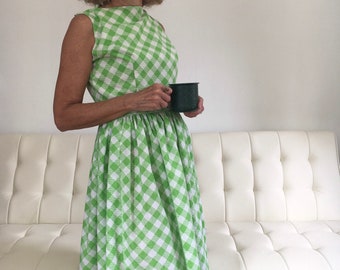 Size S/M Vintage Style Green Gingham Dress