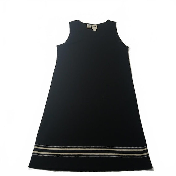 DKNY, Vintage DKNY Black Sleeveless Knit Dress Womens Medium Wool Blend Striped Hem