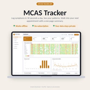 MCAS Symptom Tracker App | Daily Log, Flare Diary, Trigger & Food Patterns, Doctor Summary | Offline HTML App, No Subscription