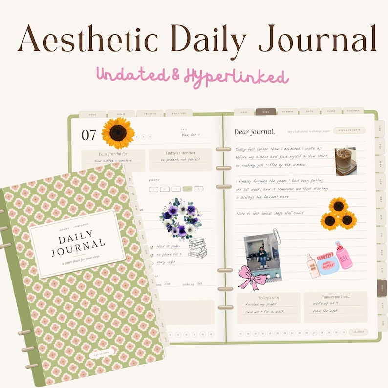 Self Help Noteook Digital Journal, Undated Daily iPad Diary, Goodnotes Template ...