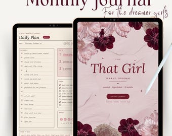 Digitaler Planer „That Girl“, undatiertes Jahresjournal für iPad, verlinkte GoodNotes-Vorlage, täglicher Gewohnheitstracker, Geschenkidee für Selbstfürsorge