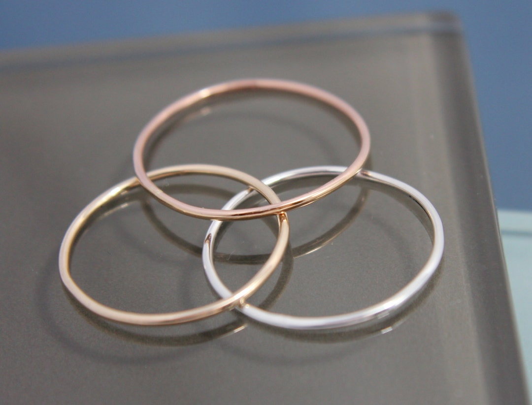 Tri Color Ring Stack of 3 14k SOLID Gold Thin Simple Stacking Bands ...