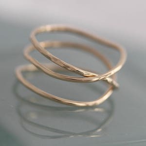 Gold Wrap Ring 14k Solid Gold Hammered and Smooth Organic Rustic 3 Band Stack Rings Eco Friendly Recycled Rose Yellow & White 18k Option