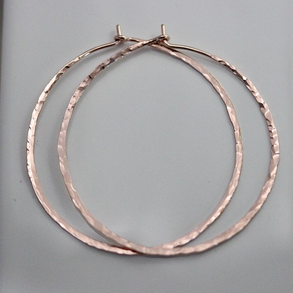 XL 2 « 14k Rose Gold Filled Hammered Faceted Texture Hoop Earrings