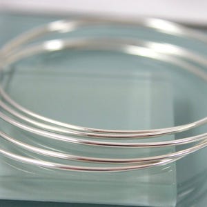 Sterling Silver  Thin Bangle Set Of Five Hand Forged Smooth Shiny Bright Finish Stacking Bracelet