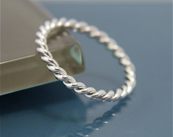 Twisted Rope Sterling Silver Band Stacking Ring Shiny Finish