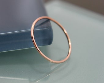 Rose Gold Ring 14k SOLID  1mm  Thin Round Skinny Simple Stacking Band Spacer Ring  Shiny Finish Eco-friendly Recycled Gold
