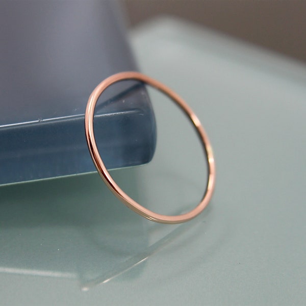 Rose Gold Ring 14k SOLID  1mm  Thin Round Skinny Simple Stacking Band Spacer Ring  Shiny Finish Eco-friendly Recycled Gold