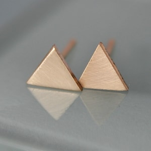 18k Gold Triangle Tiny Stud Earrings Geometric Pyramid Simple Eco-Friendly SOLID Recycled Rose or Yellow Gold Brushed or Shiny Finish image 1