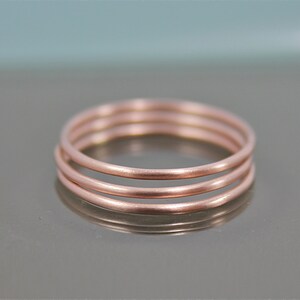 Rose Gold Rings 14k Solid Gold Thin Round Simple Stacking Band Set of 3 Rings Brushed Satin Finish