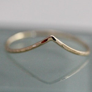 V Ring 14k SOLID Yellow Gold Skinny 1mm Stack Band Ring Chevron Contoured Wave Hammered Custom Stack Ring Wishbone Ecofriendly Recycled Gold