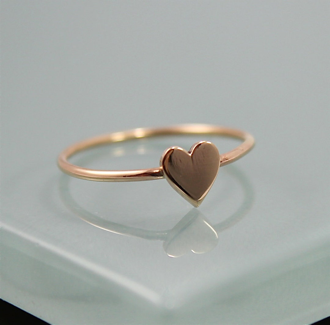 Tiny Heart Ring 14k SOLID Gold 1mm Band 14k Gold Stacking Ring - Etsy
