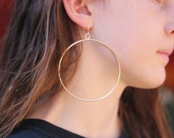 Sterling Silver Big Hoops 2 1/2" Hoop Earrings Dangle Style Smooth Shiny Finish Yellow or Rose Gold Filled Option