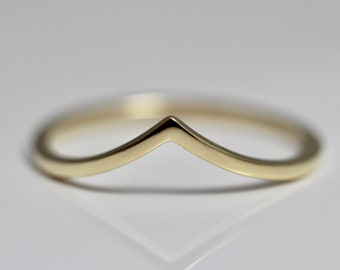 Gold V Ring 18k Square Profile 1.25mm x 1.25mm Square V Wedding Ring Wave Ring Wishbone Ring Solid Gold Contour Wave Nesting Wedding Band