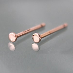 SINGLE 2mm 14k SOLID Rose Gold Stud Earring Tiny Circle Dot Disk Shiny Finish Recycled Eco Friendly Gold