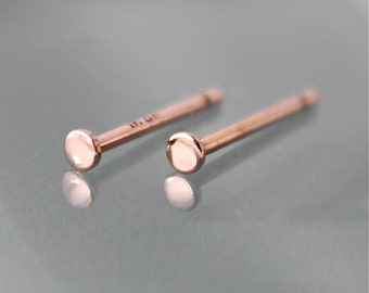 Boucles d’oreilles Rose Gold Stud 2mm 14k SOLID Tiny Circle Dot Disk Shiny Finish Recyclé Eco Friendly Gold