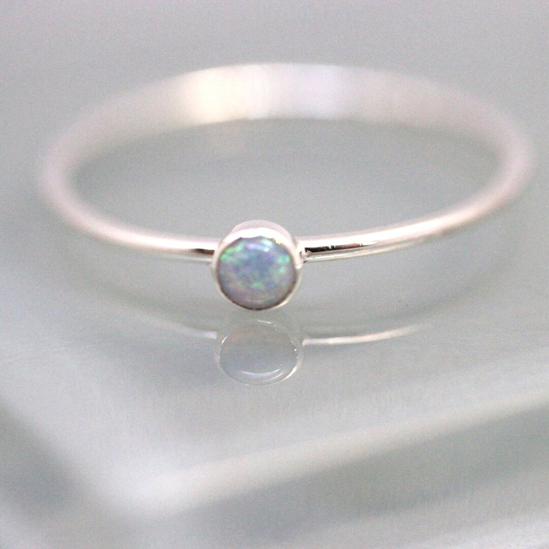 October Birth Rings Sterling Silver 3mm Opal Ring, October Birthstone, Thin Band 14l Solid ...