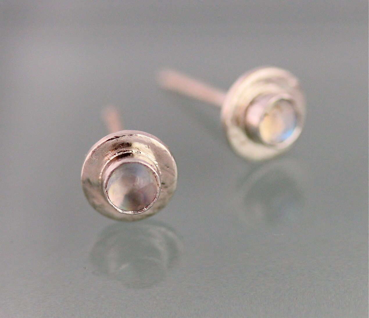 •RAINBOW MOONSTONE - SQUARE• silver bezel set stud earrings