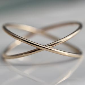 Gold Criss Cross Ring X Double Infinity 14k SOLID Gold Recycled 1mm Thick Band Ring Smooth Shiny Finish Yellow Gold