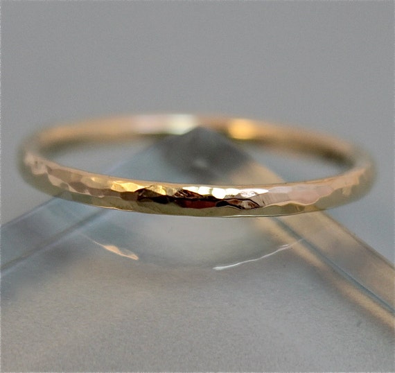 18k Gold Ring 18k SOLID Yellow Gold Round Faceted Hammered