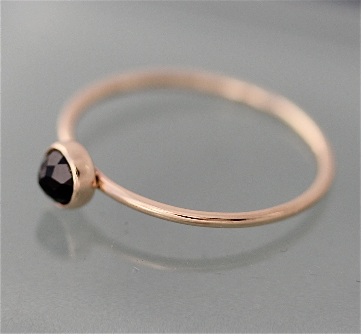 Black Spinel 14k Yellow Gold Ring, Thin Stacking Band Rose Gold Option ...