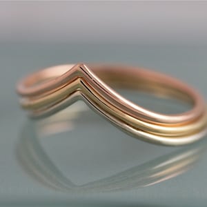 Chevron Wave Ring 14k SOLID Tri Color Gold Stacking Band Set of 3 Ring Contoured Shiny Finish Eco-friendly Recycled Gold