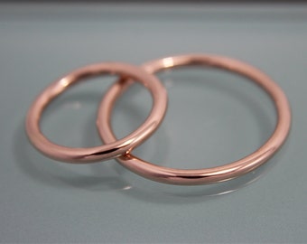 Pair of 14k Solid Rose Gold Wedding Bands 2mm Full Round Men's or Women's Recycled Gold Eco-Friendly Stacking Ring