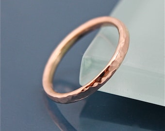 Rose Gold Hammered Ring 14k Solid Gold Band 2mm Texture Men's or Women's Recycled Gold Eco-Friendly Stacking