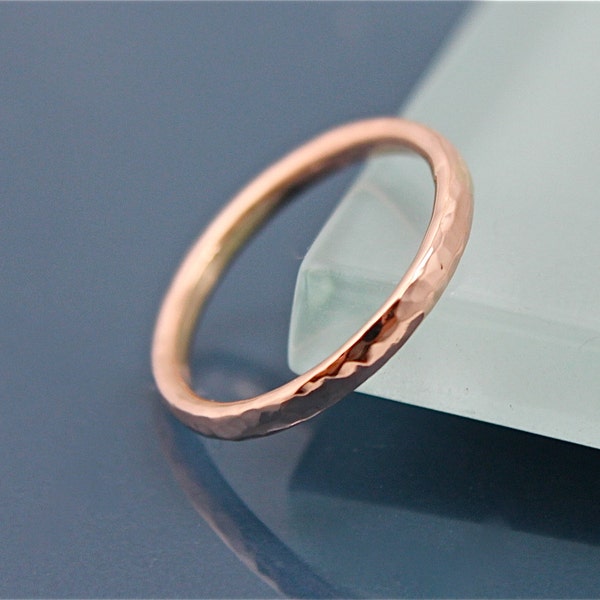 Rose Gold Hammered Ring 14k Solid Gold Band 2mm Texture Men's or Women's Recycled Gold Eco-Friendly Stacking