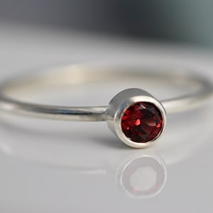 January Birthstone Ring Garnet Sterling Silver 1.3mm Band 4mm Gemstone 14k Rose Gold Yellow Gold Option