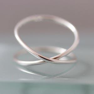 Silver Criss Cross Ring X Double Infinity Sterling Silver 1.3mm Thick Smooth Shiny Band Ring Shiny Finish 14k Yellow or Rose Gold Option