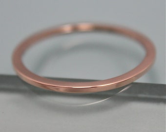 Rose Gold Saturn's Ring 1mm by 1.5mm Sideways Shiny Rectangle 14k Solid Rose Recycled Gold Wedding Band Stacking Ring