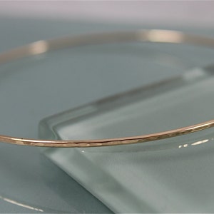 Bangle SOLID 14k Yellow Gold Sparkle 1.3mm Bangle Hand Forged Hammer Texture Bright Finish Stacking Bracelet