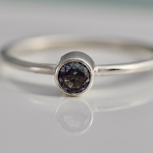 June Birthstone Ring Alexandrite Sterling Silver 1.3mm Band 4mm Lab Grown Gemstone 14k Rose Gold Yellow Gold Option by tinysparklestudio
