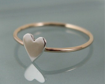Tiny Heart Ring Sterling Silver Hand Cut Heart Stacking Ring | Etsy