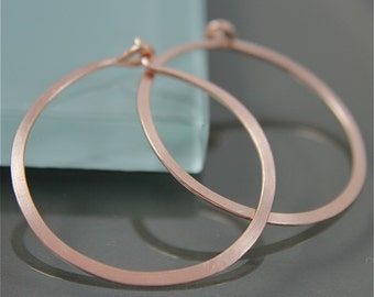 Rose Gold Hoops 1" Rose Gold Filled Flat Hammered Satin Brushed Hoop Earrings Small Rose Gold Hoops Simple Hoops by Tinysparklestudio