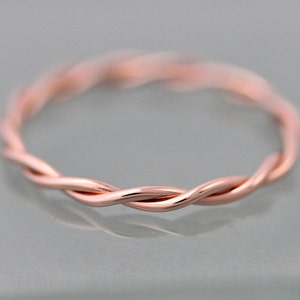 Relaxed Twist Ring 14k SOLID Rose Gold Rope Infinity Loose Twisted Skinny Wedding Band 1.5mm Thin Stack Ring Spacer EcoFriendly Recycled image 3