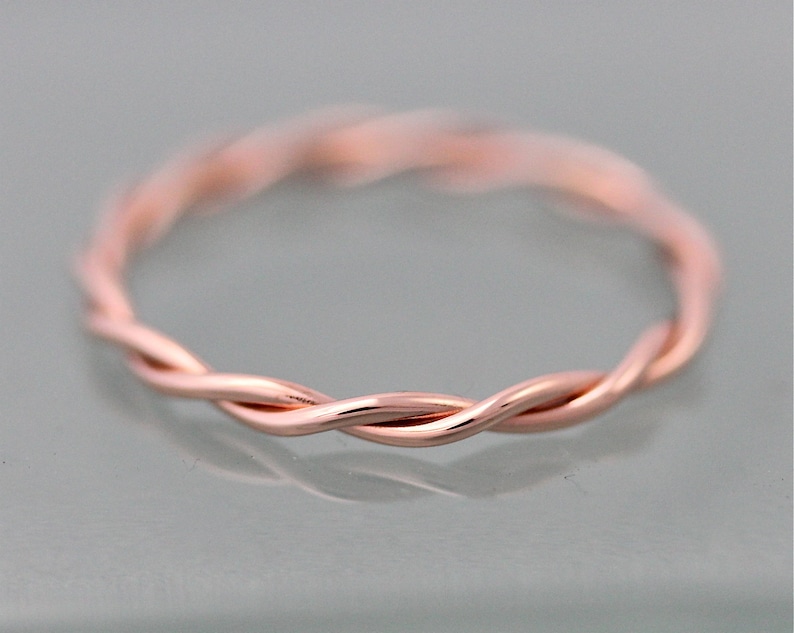 Relaxed Twist Ring 14k SOLID Rose Gold Rope Infinity Loose Twisted Skinny Wedding Band 1.5mm Thin Stack Ring Spacer EcoFriendly Recycled image 3