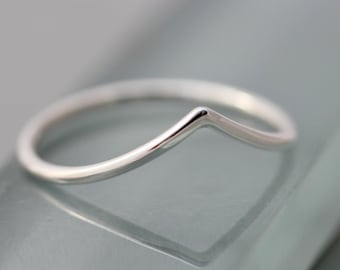 V Ring Sterling Silver Chevron Wave  1.3mm Wishbone Smooth Shiny  Band Wedding Ring Recycled Gold 14k Rose Yellow or White Gold Option