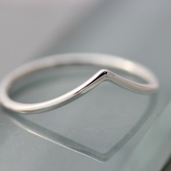 V Ring Sterling Silver Chevron Wave  1.3mm Wishbone Smooth Shiny  Band Wedding Ring Recycled Gold 14k Rose Yellow or White Gold Option