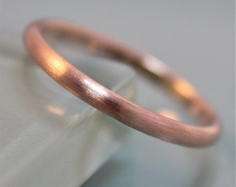 Rose Gold Dome Wedding Ring 14k Solid Gold 2mm Half Round Wedding Band D Ring Brushed Finish Hammered Finish or Shiny Smooth Finish