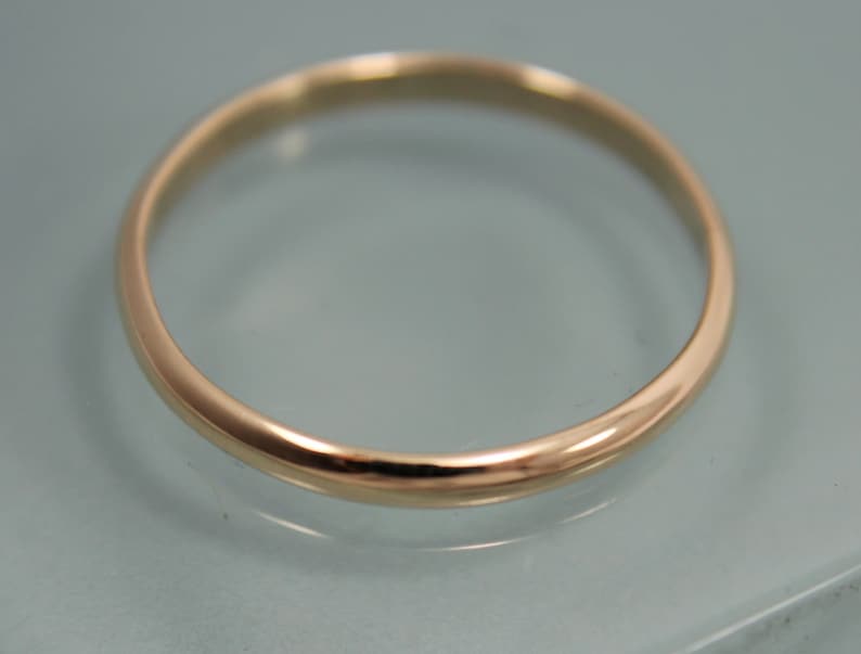 14k Wedding Band Half Round Solid Gold 2mm x 1mm Stacking Ring Eco Friendly Recycled Gold Shiny Finish